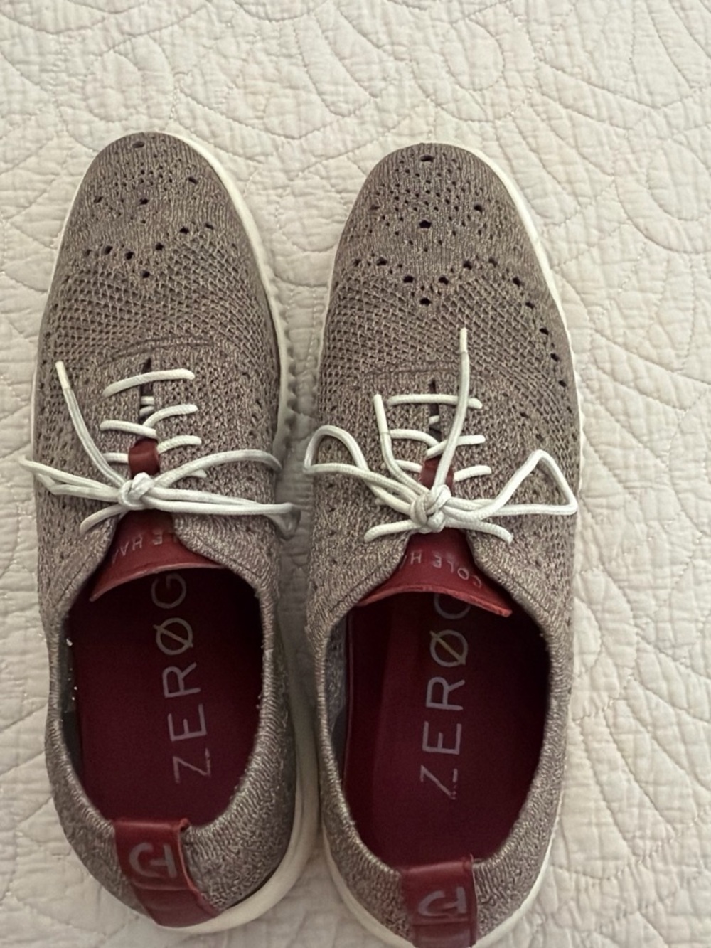 Cole Haan Men’s Knit Sneakers in Taupe with Garnet Details oxford style